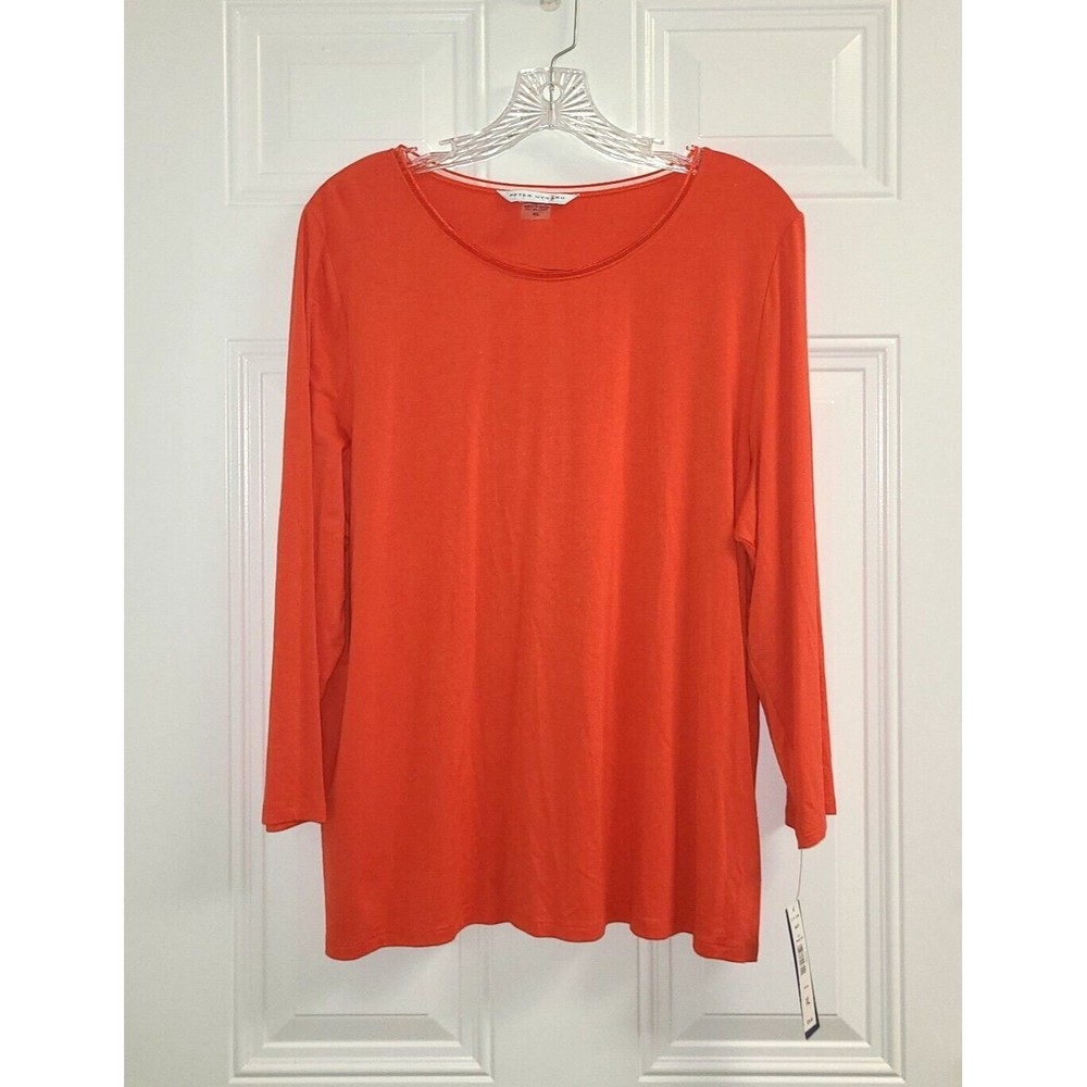 Peter Nygard Blouse NWT Size XL Orange Pullover Top 3/4 Sleeve Stretch